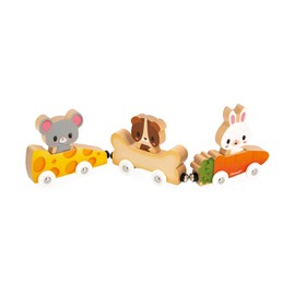 Janod - Pet Magnets - Baby and Toddler Toys - 3 Vehicles + 3 Wooden Animals - Promotes Hand Dexterity - FSC Wood Game - From 18 Months, J03315