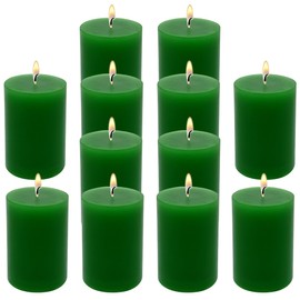2"x3" Green Pillar Candles, Hand-Poured Candles Set of 12, Emergency Candles, Dripless Pillar Candles for Weddings, Parties, Halloween, Church, Home Décor