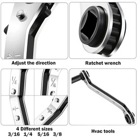 Hvac Service Wrench Tools:3/16” to 3/8” 5/16'' x 1/4''Air Conditioner Valve Ratchet Wrench with 2 Hexagon Bit Adapter Kit for Air Refrigeration and Equipment Repair Tools Clearance