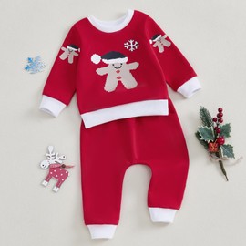 MAHUAOYIXI Toddler Boys Girls Christmas Outfits Gingerbread Man Print Long Sleeve Sweatshirts with Drawstring Pants 2Pcs Tracksuits Baby Boys Christmas Clothes (Red, 0-6 Months)