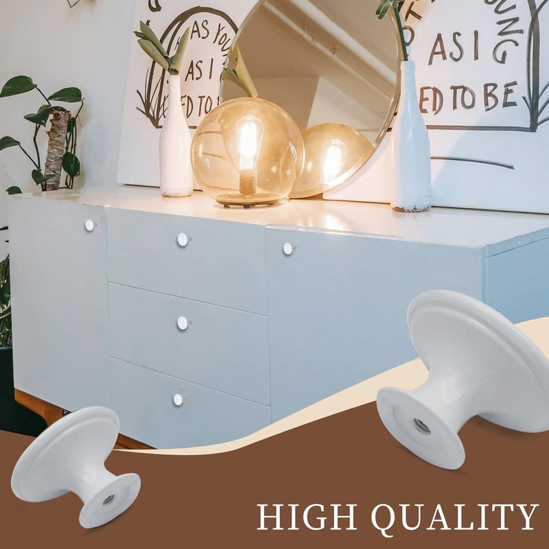 Cionyce 6 Pcs White Cabinet Knobs Metal Round Drawer Knobs