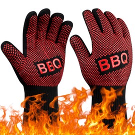Flintronic Barbecue Gloves, Heat Resistant with 800°C, Fireproof Gloves, Baking Gloves, Cooking Gloves, Oven Gloves, for Baking, Kitchen & Grilling - Red BBQ
