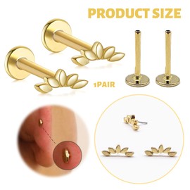 Kabwea 2 x 18 K Dainty Climber Stud Earrings, Helix Piercings, Silver 18 K, Piercing Ear, Piercing Set, Piercing, Tragus Piercing, Helix, Tragus Piercing, Silver (1 Pair), gold