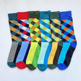rockbottom Men's Fun Set Dress Socks-Colorful Funny Novelty Cotton Funky Crew Socks Pack,Art Socks (21-International grid), 7.5-12