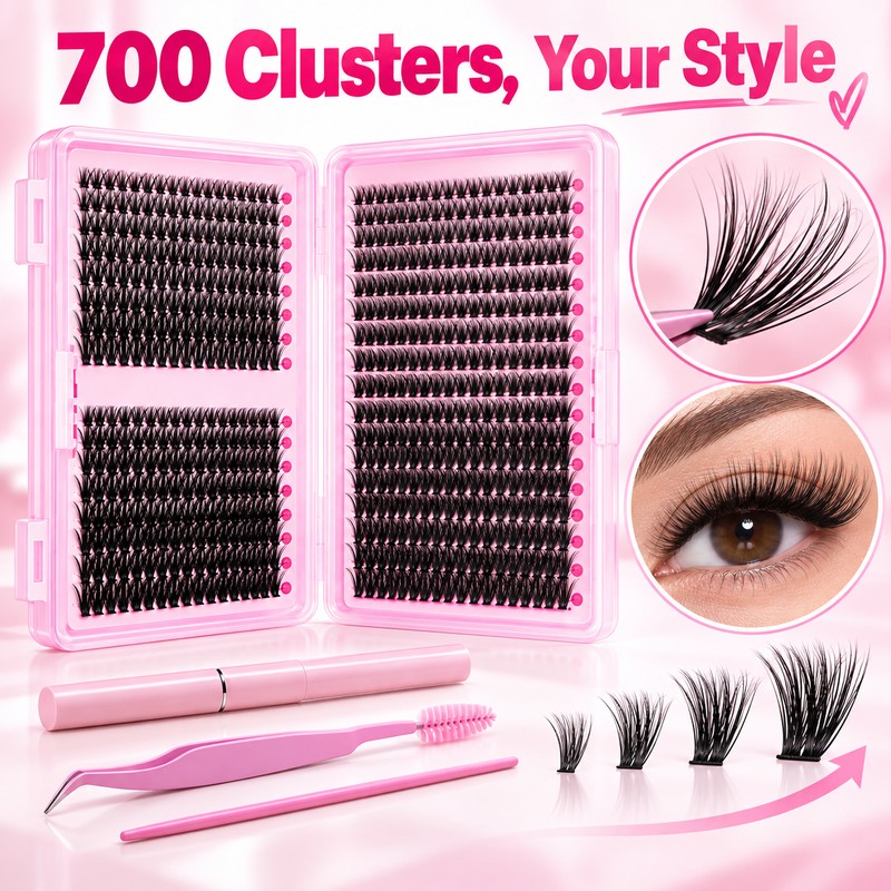 700PCS DIY Eyelash Extension Kit – D-Curl Lash Clusters with
