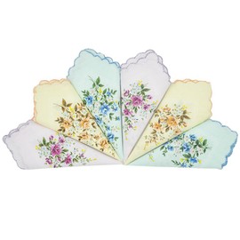 GB Women's 100% Cotton Handkerchiefs Assorted with Wavy Edge and Print Floral 6 Pieces 01