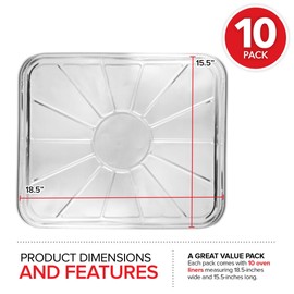 Disposable Foil Oven Liners (10 Pack) Oven Liners for Bottom of Electric Oven and Gas Oven - Reusable Oven Drip Pan Tray for Cooking and Baking - 18.5" x15.5”