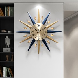 HEBOIX Starburst Large Wall Clock,Mid Century Decorative Wall Clock Modern Silent Clock Battery Operated for Living Room/Kitchen/Entryway/Bedroom/Office/Dinning Room Metal Wall Decor