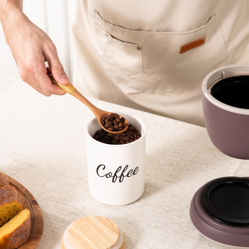 Ceramic Coffee Container With Lid, 19 Oz Small Canister, Food