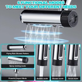 Cxqbsmy 6 in 1 Waterfall Kitchen Faucet, 360° Swivel Faucet Extender for Kitchen Sink, Anti-Splash Kitchen Faucet Head Replacement, Swivel Waterfall Kitchen Faucet for Washing Vegetable Fruit