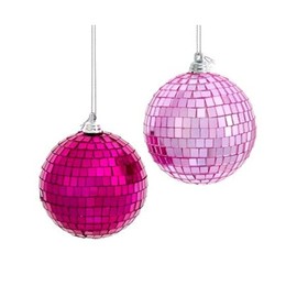 Kurt Adler Mirrored Disco Ball - 3 Inch Fuchsia/Pink Glass Christmas Tree Ornament; Set of 2