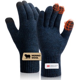 SONORAN Merino Winter Gloves for Men Women, Touch Screen Warm Gloves with Thermal Soft Knit Lining Wool Glove for Cold Weather S/M (Black Blue)