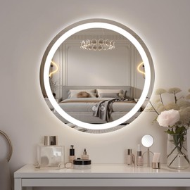 WallBeyond LED Bathroom Mirror with Lights, 24'' Round Light Up Bathroom Mirror for Wall with Front and Backlit, Anti Fog Led Mirror for Bathroom, 3 Colors and Dimmable Light