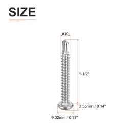 DTGN #10x1-1/2 Pan Head Self Drilling Screws - 50Pack - 410 Stainless Steel Phillips Drive Self Tapping Sheet Metal Screws
