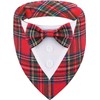 HDGDT Adjustable Red Plaid Christmas Dog Tuxedo Bandana with Bow