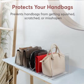 Brinstow Plastic Purse Organizer Closet - Pack of 2 Handbag Organizer with Adjustable Dividers & Sturdy Base - Purse Storage Organizer for Closet, Space-Saving Handbag Storage Organizer for Shelves