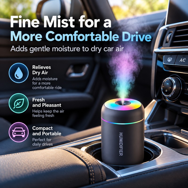 Mini USB Humidifier for Home & Car – 180ml Ultrasonic