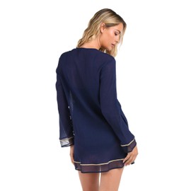 La Blanca Women's Tunic Swimsuit Cover Up, Indigo//Fields of Gold, Large