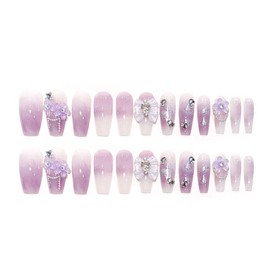 Hkanlre 3D Press on Nails Medium Fake Coffin Nails Tips Full Cover Luxury False Nails for Women and Girls 24PCS