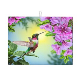 Floral Hummingbird Dish Drying Mats for Kitchen Counter Large Drying Mat for Dishes Microfiber Dish Rack Mat Kitchen Decor Spring Flower Drainer Pad Ultra Absorbent Dry Mat 18×24 Inch