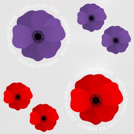 Red Purple Poppy Window Stickers, Remembrance Day Window Stickers Double Sided Static Lest We Forget Car Stickers Poppy Decals Remembrance Day Decorations (Medium, Animal of War)