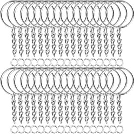 20MM Split Ring with Chain and Screw Key KEYRINGS Keyring Keys FINDINGS Clasp Making Kit Crafts DIY Purse Keychain Silver Link Jump Ring Bulk Split Jewelry (10 Single Pc)