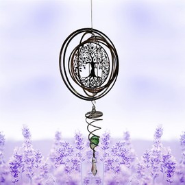 Tree of Life Wind Hanging Spinners, 3D Metal Spiral Wind Spinner with Gazing Ball Spiral Tail, Stainless Steel 360 Degrees Hanging Spin Decor for Indoor Outdoor Garden Lawn Yard