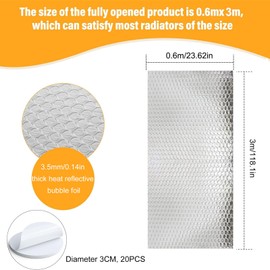 wordmouk Aluminium Bubble Insulation Foil Heat Reflective Radiator Reflector Foil Vapour Barrier Radiator Reflector Panel Thermal Insulation Roll for Wall Loft Boat Caravan Home Shed Auto 0.6x3 m