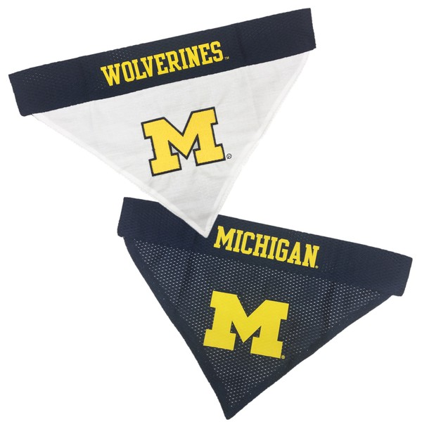 Pets First Collegiate Pet Accessories, Reversible Bandana, Michigan Wolverines, Large/X-Large,Black/White