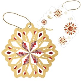 Jillson & Roberts Christmas to/from Gift Tags with Tie String with Foil Accents & Spot Gloss, Merriment Gold (24 Count)