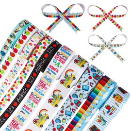 School Theme Ribbon Teacher Grosgrain Ribbons Decorative School Craft Ribbon for Back to School DIY Crafts Teacher Appreciation Gifts Wrapping 3/8, 4/5 Inch, 10 Rolls 50 Yards in Total