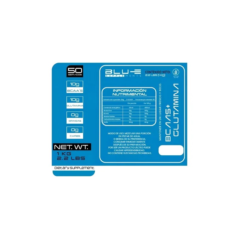 BCAAs & Glutamina Sabor Naranja Blu-e Supplements 0% Carbohidratos 1kg