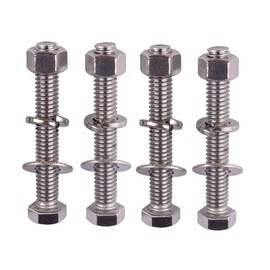KOSJETHAS 4 Sets 3/8-16 x 5 Stainless Steel Hex Head Screws Bolts with Nuts Flat Washers Lock Washers 304 SS 18-8, Fully Threaded Silver