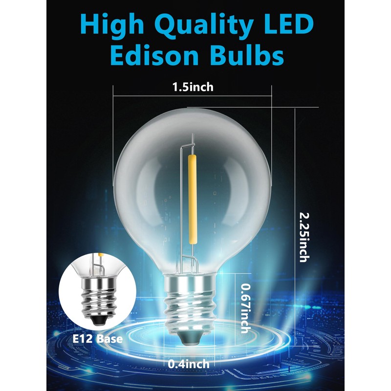 G40 Edison Clear Replacement Bulbs, 0.6W Shatterproof Light Bulbs for