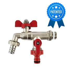 Wärmer System Outside Garden Tap Butterfly Handle with Sealing PTFE, Rotating Nut and Wallplate Elbow Fixture Wall Mounted (1/2X3/4X3/4 Double Outlet Garden Tap)