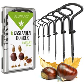 Belwaro® Chestnut Drill Bit Set of 6 with Storage Box, Hardened Tips - 1-6 mm, Hand Drill Wood, Chestnut Craft Set Children