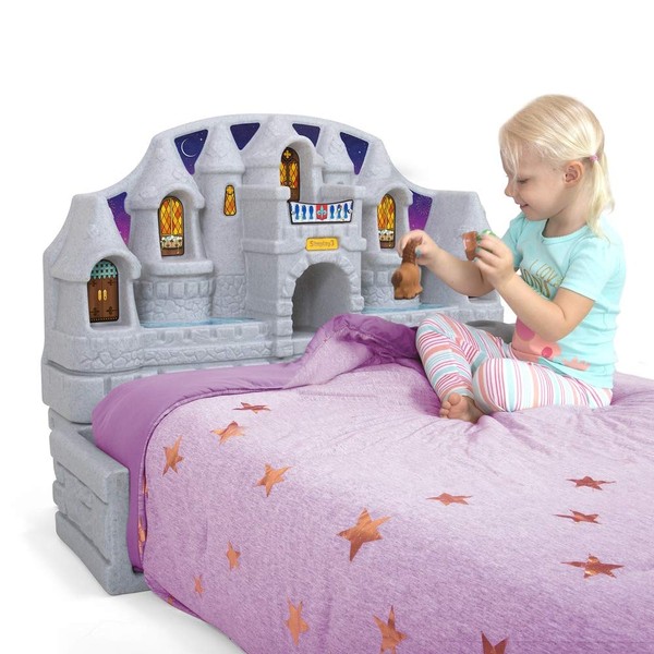 Simplay3 Imagination Castle Headboard, Twin Size Plastic Castle Bed headboard for Toddlers, Kids and Girls with Princess Toy Play Storage Area, Gray & Pink, Made in USA