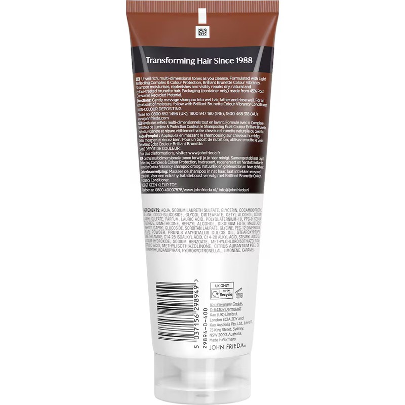 John Frieda Brilliant Brunette Shampoo 250mL