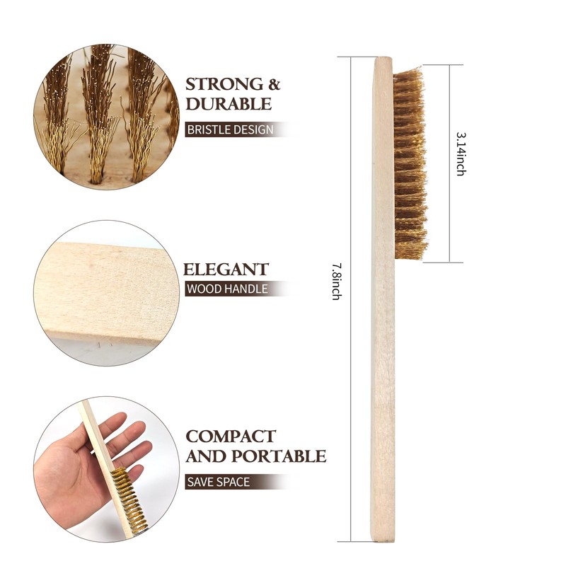 Axinost Wire Brush Set, Straight Brush, Brush with Wooden Handle,