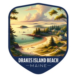 Drakes Island Beach Maine Vintage Shield Badge Souvenir - 4-Inch Vinyl Magnet