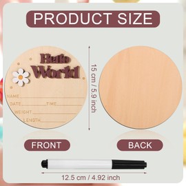 Baby Announcement Sign, 5.9 Inch Wooden Hello World Newborn Sign Birth Announcement Board Welcome Baby Name Sign Plaque for Nursery Hospital Girl Boy Photo Prop Baby Shower (Purple)