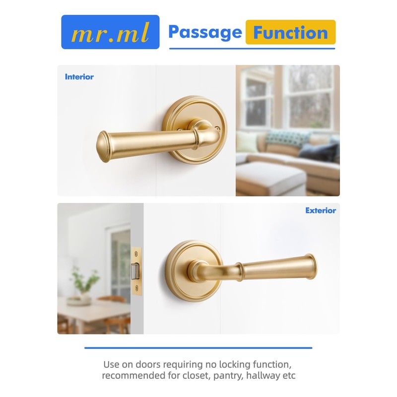 MRML Brushed Gold Passage Door Handle, Interior Hall Closet Light
