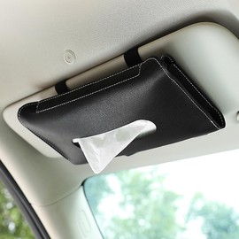 smilfuy Car Visor Tissue Holder, Leather Car Mask Dispenser, Hanging Car Napkin Holder, Car Mask Holder, Sun Visor Accessory Universal for Most Vehicles (Black), 9.17×5.31 inch