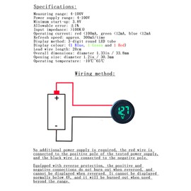 Holy Feather 3 Pcs Digital Automotive Voltmeter - Real-Time Battery Monitor for Cars, Motorcycles, RVs - 4V-100V DC Voltage Range - Accurate Voltage Display (1 Blue, 1 Green and 1 Red)