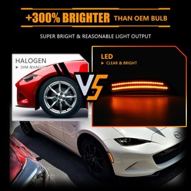 OFFKAT Front Fender LED Side Marker Lights for 2016-2023 Mazda MX-5 Miata, MX-5 Smoked Lens Side Bumper Marker Lamps, [Ultra-Bright] Amber LED Side Markers Turn Signal Lights, 2 PCS