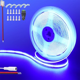 Clearhill 12V COB 480LED Strip Lights,16.4FT/5M（No Power Supply）,Blue,480LEDs/M,with 5521DC Female Connectors,8mm Width,CRI90,Electroplated Double-Sided Panel,IP20,for Indoor Decoration