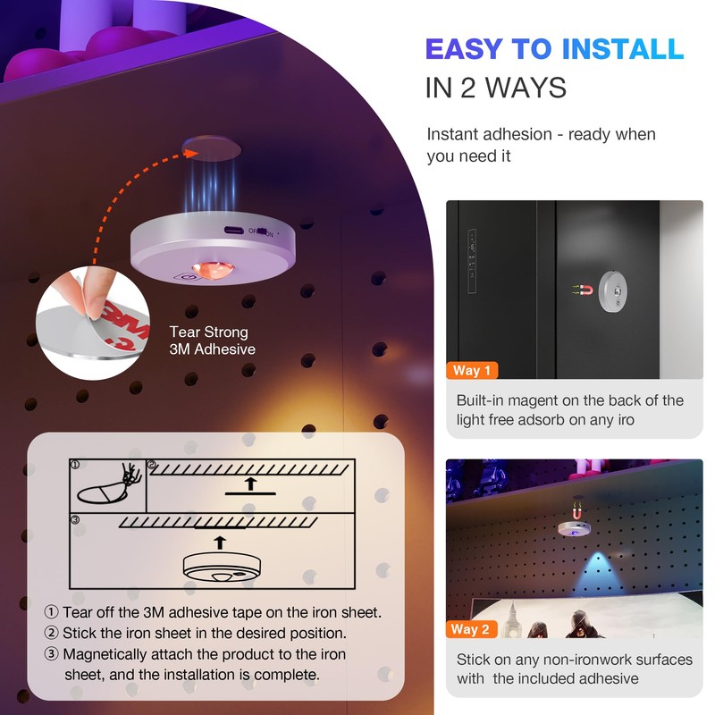 RGB Puck Lights with Remote Control, 2000mAh Battery Operated Tap