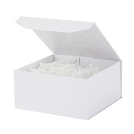 PACKGILO 6 Pcs Small White Gift Box 8x8x4 Inch Magnetic Gift Box Small Magnetic Box with Crinkle Paper White Small Gift Box with Shredded Paper Luxury Gift Boxes with Lids for Presents