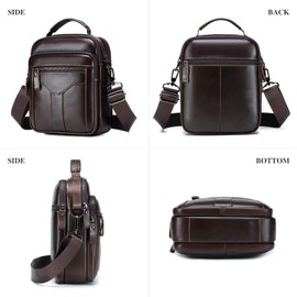 BAIGIO Men's Small Leather Shoulder Bag Messenger Briefcase Leather Crossbody Bag for Men Satchel Bag Handbag Men Side Bag (Coffee-7)