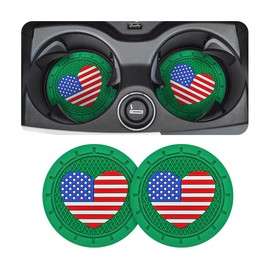 AUCELI 2 Pack Car Cup Holder Coasters, Colored American Flag US Flag Insert Car Cup Coaster, 2.75 Inch Anti Slip Shockproof Embedded Drink Mat, Vehicle Interior Decor Accessories